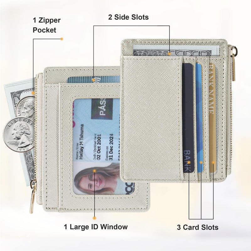 Sodsay Card Case Slim Front Pocket Wallet for Women Credit Card Holder with Keychain(CH Silverish Gold) - Image 2
